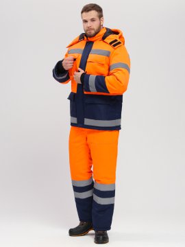 Костюм зимний сигнальный Яркон-2 СОП (тк.Смесовая,210) п/к, оранжевый/т.синий